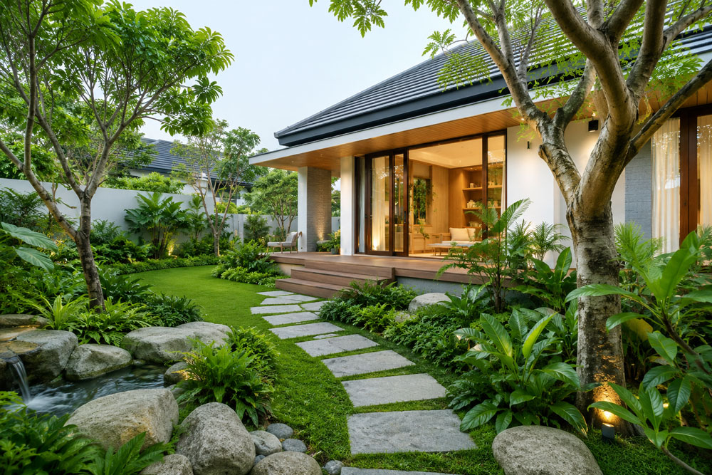 Desain Rumah dengan Taman yang Menyejukkan